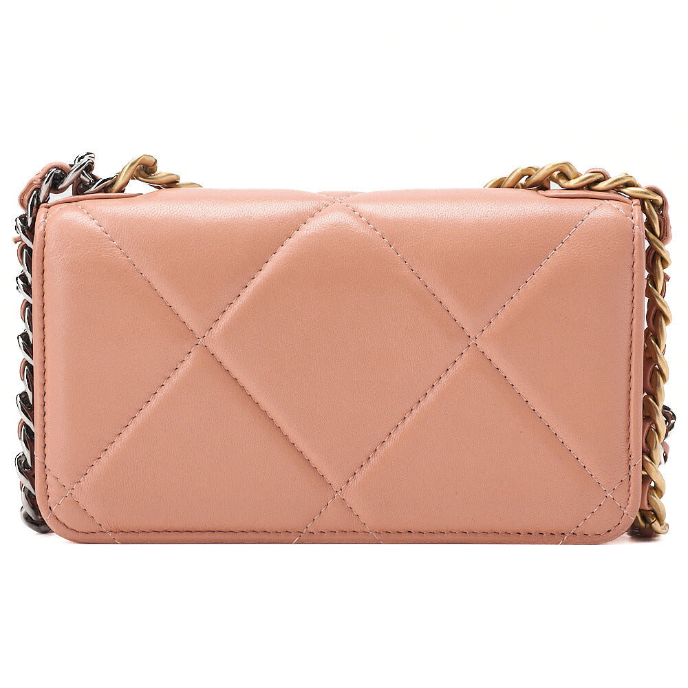 CHANEL Chanel 19 Lambskin Matelasse Chain Wallet 2WAY Salmon Pink (Gold x Silver-Tone Hardware, Pre-Owned