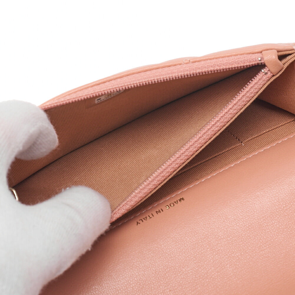 CHANEL Chanel 19 Lambskin Matelasse Chain Wallet 2WAY Salmon Pink (Gold x Silver-Tone Hardware, Pre-Owned