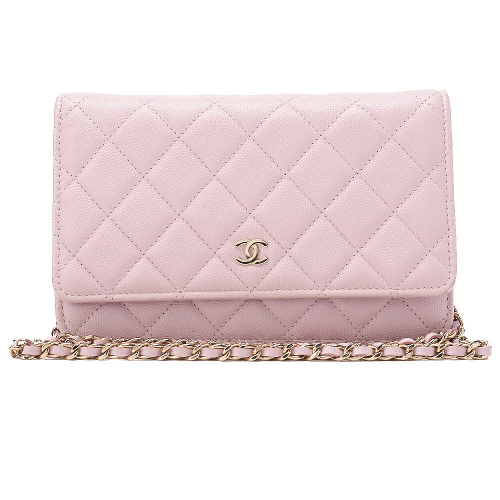 CHANEL Caviar Skin Matelasse Chain Wallet Pink Gold-Tone Hardware, Pre-Owned
