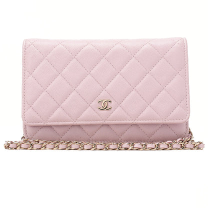 CHANEL Caviar Skin Matelasse Chain Wallet Pink Gold-Tone Hardware, Pre-Owned