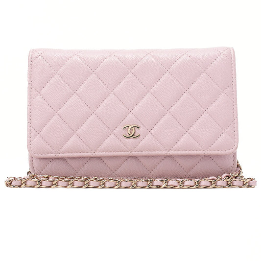 CHANEL Caviar Skin Matelasse Chain Wallet Pink Gold-Tone Hardware, Pre-Owned