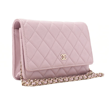 CHANEL Caviar Skin Matelasse Chain Wallet Pink Gold-Tone Hardware, Pre-Owned