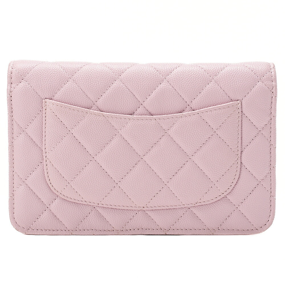 CHANEL Caviar Skin Matelasse Chain Wallet Pink Gold-Tone Hardware, Pre-Owned