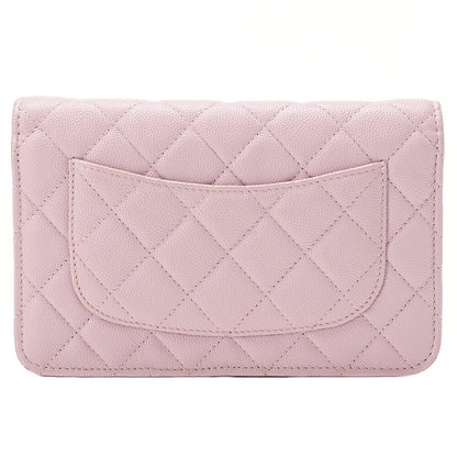 CHANEL Caviar Skin Matelasse Chain Wallet Pink Gold-Tone Hardware, Pre-Owned