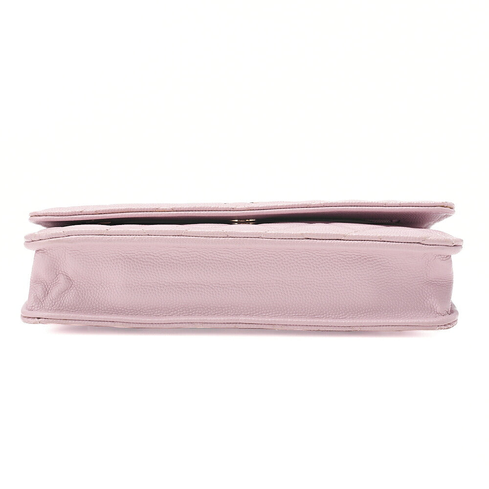 CHANEL Caviar Skin Matelasse Chain Wallet Pink Gold-Tone Hardware, Pre-Owned