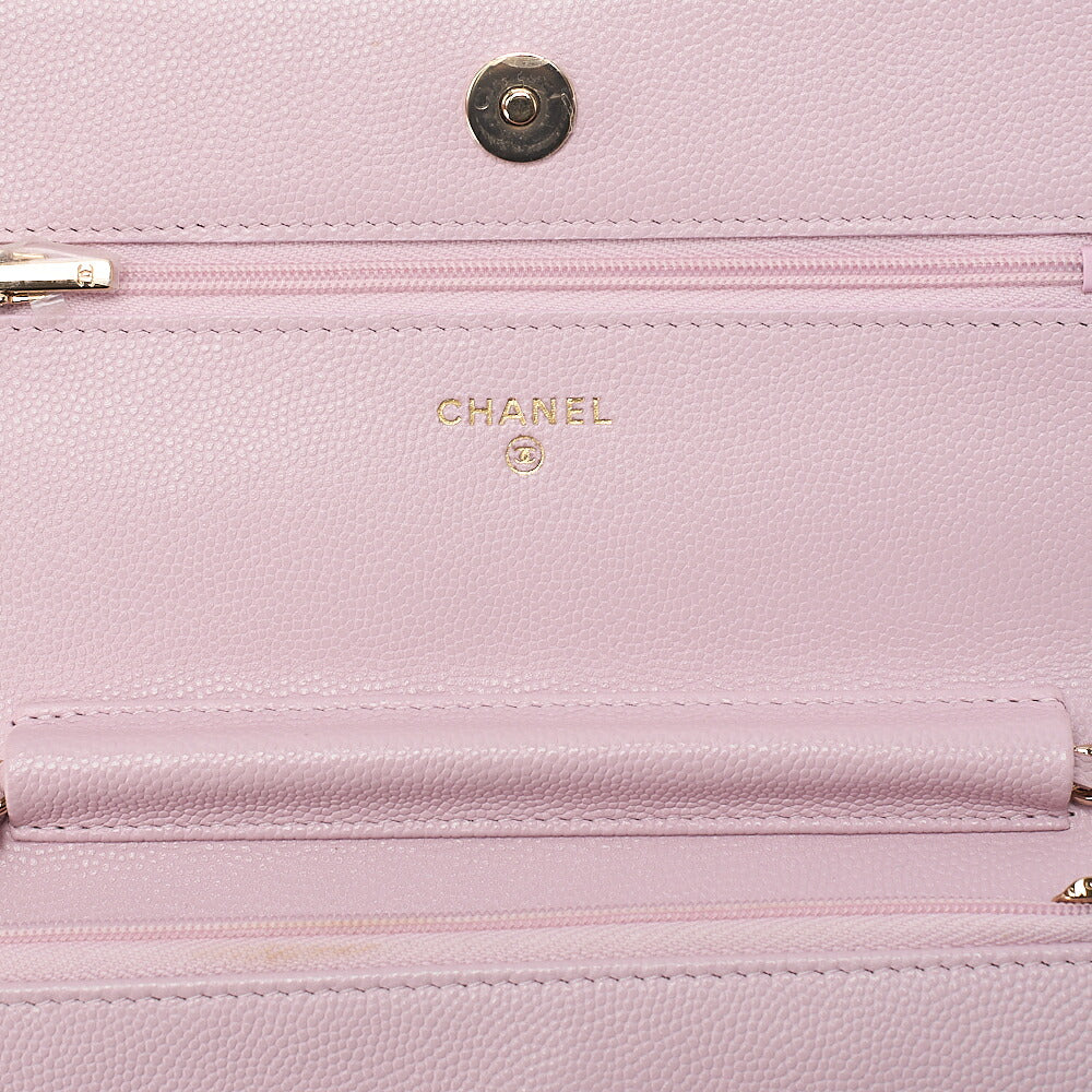 CHANEL Caviar Skin Matelasse Chain Wallet Pink Gold-Tone Hardware, Pre-Owned