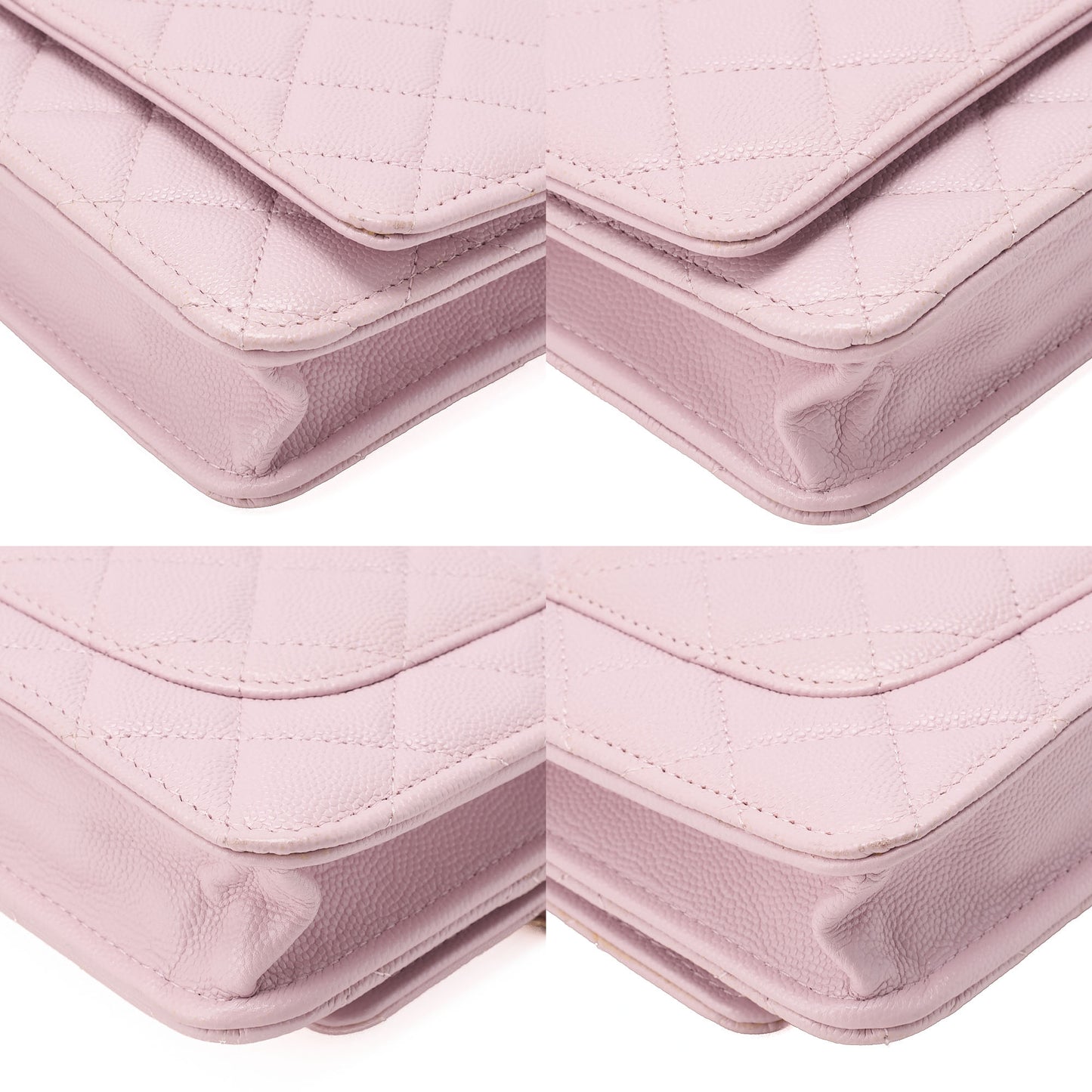 CHANEL Caviar Skin Matelasse Chain Wallet Pink Gold-Tone Hardware, Pre-Owned