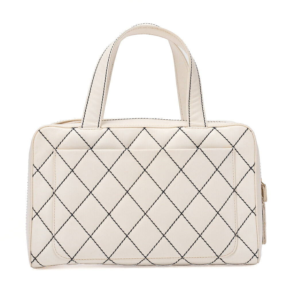 CHANEL Calfskin Coco Mark Wild Stitch Handbag White Gold-Tone Hardware, Pre-Owned