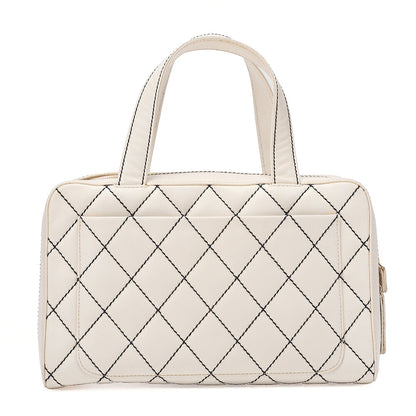 CHANEL Calfskin Coco Mark Wild Stitch Handbag White Gold-Tone Hardware, Pre-Owned