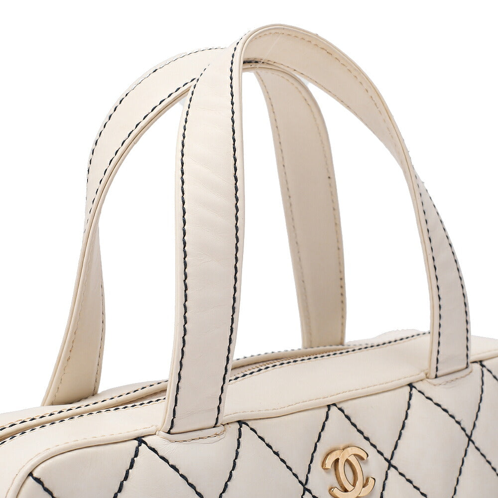 CHANEL Calfskin Coco Mark Wild Stitch Handbag White Gold-Tone Hardware, Pre-Owned