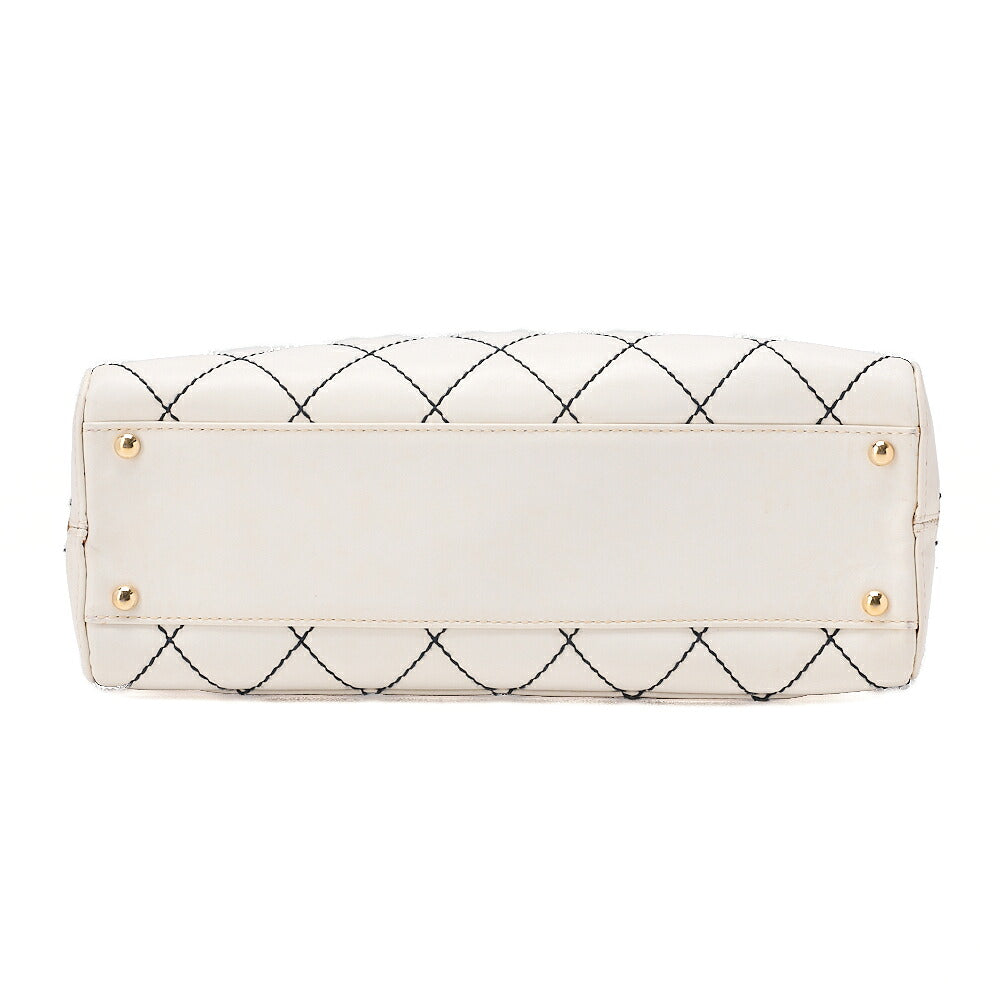 CHANEL Calfskin Coco Mark Wild Stitch Handbag White Gold-Tone Hardware, Pre-Owned