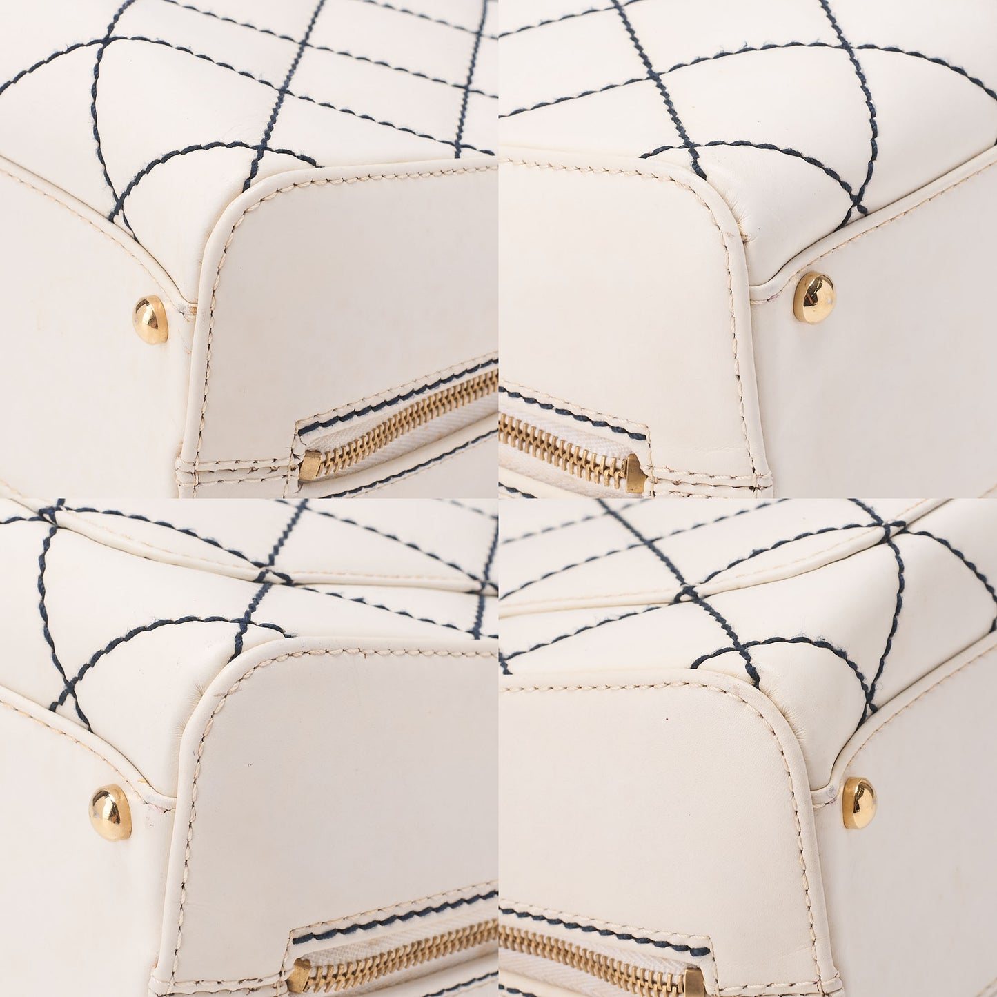 CHANEL Calfskin Coco Mark Wild Stitch Handbag White Gold-Tone Hardware, Pre-Owned