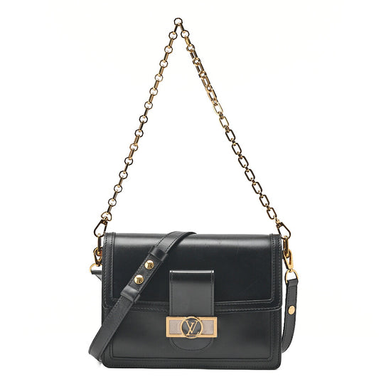 LOUIS VUITTON LV Lock Dauphine MM Shoulder Bag M55821 Black Gold-Tone Hardware, Pre-Owned