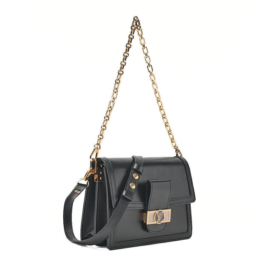 LOUIS VUITTON LV Lock Dauphine MM Shoulder Bag M55821 Black Gold-Tone Hardware, Pre-Owned