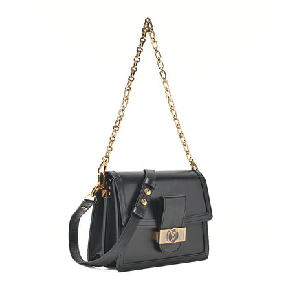 LOUIS VUITTON LV Lock Dauphine MM Shoulder Bag M55821 Black Gold-Tone Hardware, Pre-Owned