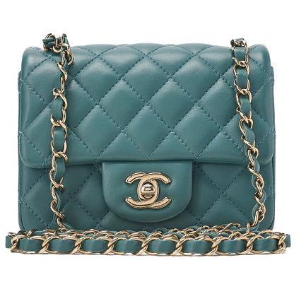 CHANEL Mini Matelasse Chain Shoulder Bag Coco Mark Lambskin Green Gold-Tone Hardware, Pre-Owned