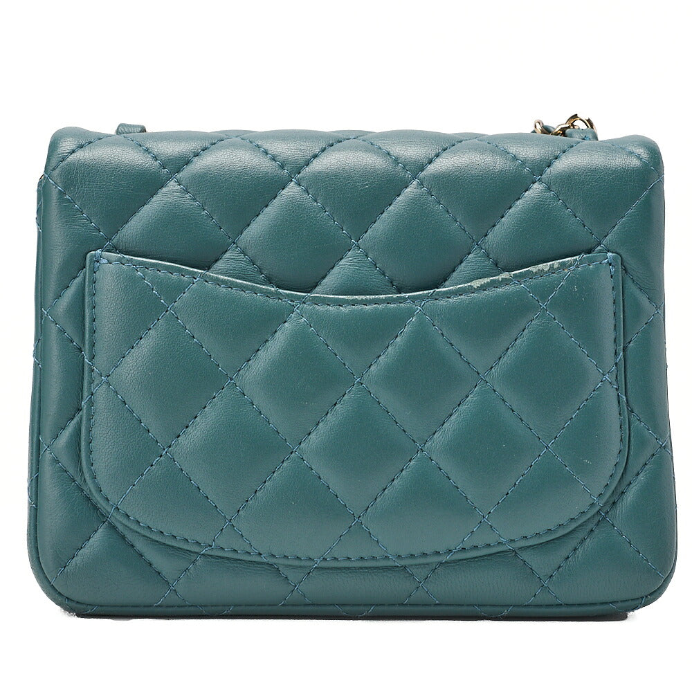 CHANEL Mini Matelasse Chain Shoulder Bag Coco Mark Lambskin Green Gold-Tone Hardware, Pre-Owned
