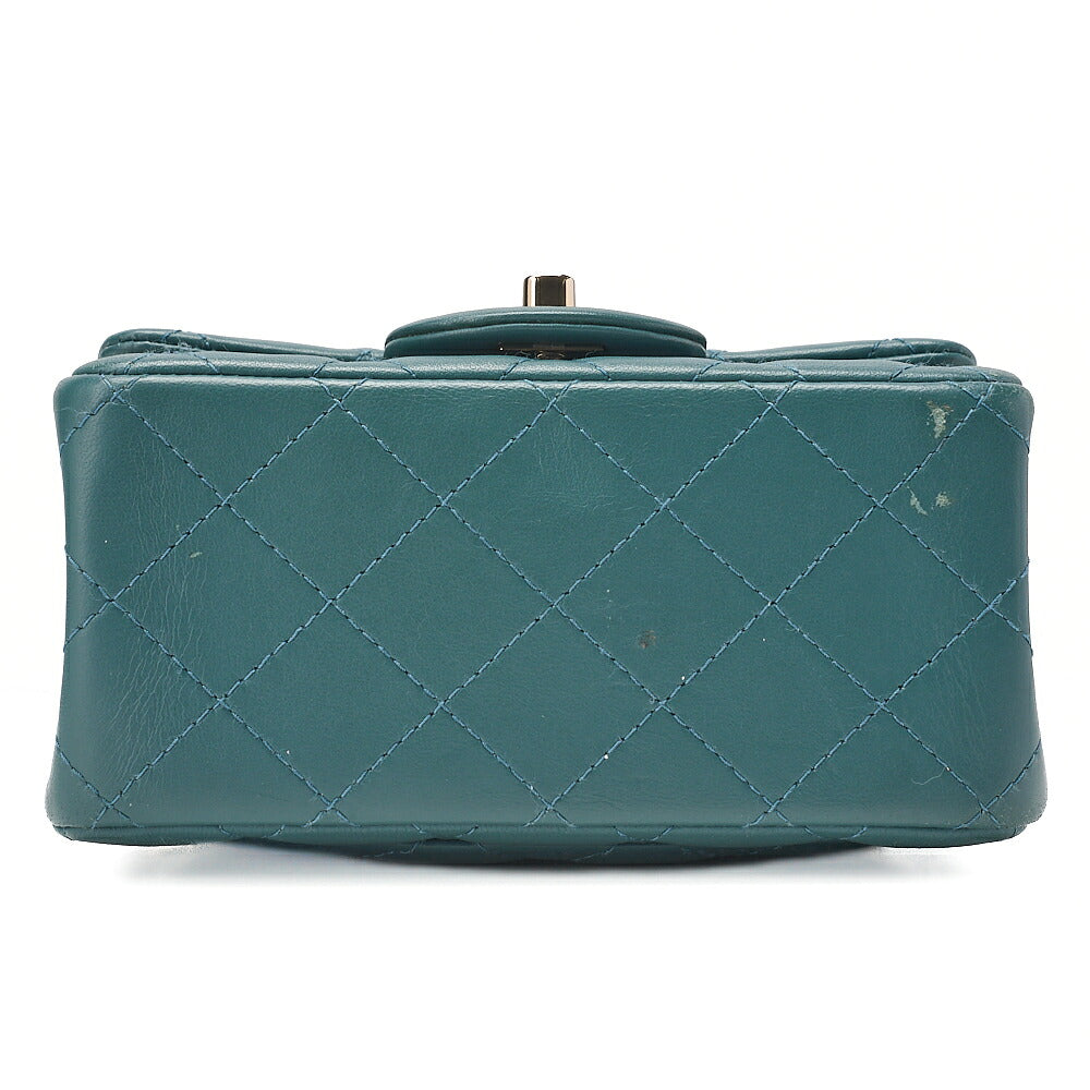 CHANEL Mini Matelasse Chain Shoulder Bag Coco Mark Lambskin Green Gold-Tone Hardware, Pre-Owned
