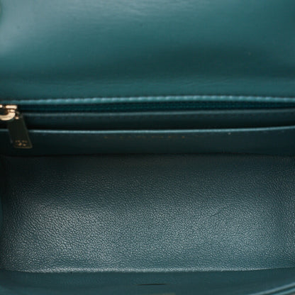 CHANEL Mini Matelasse Chain Shoulder Bag Coco Mark Lambskin Green Gold-Tone Hardware, Pre-Owned
