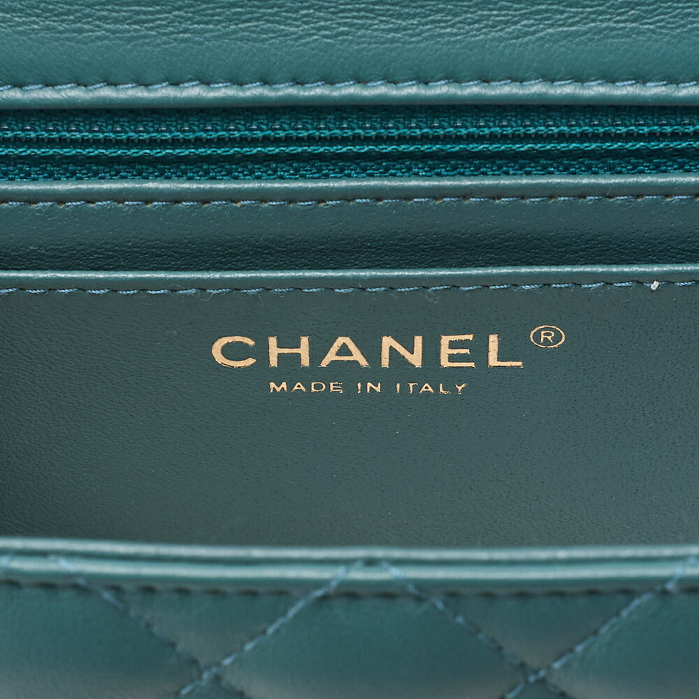 CHANEL Mini Matelasse Chain Shoulder Bag Coco Mark Lambskin Green Gold-Tone Hardware, Pre-Owned