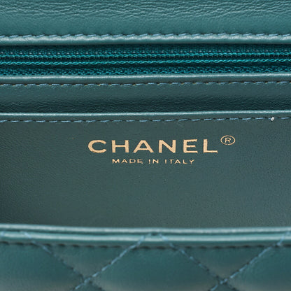 CHANEL Mini Matelasse Chain Shoulder Bag Coco Mark Lambskin Green Gold-Tone Hardware, Pre-Owned
