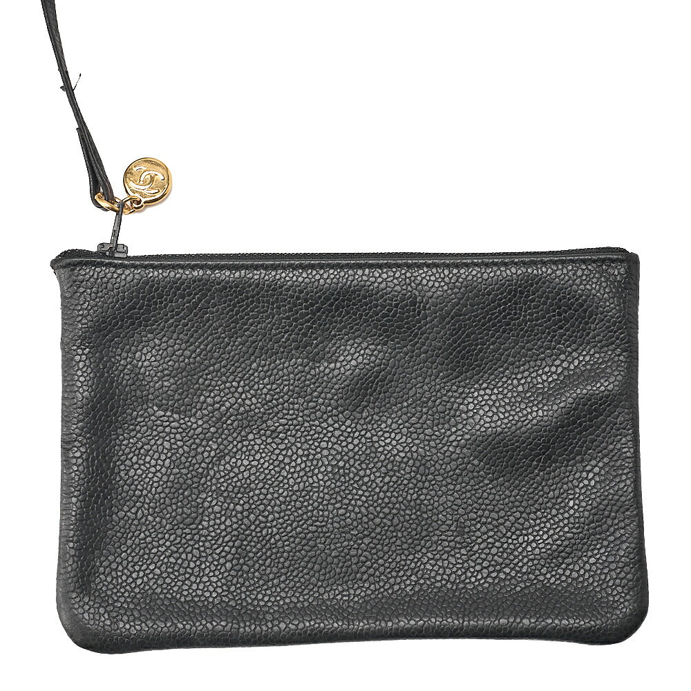 CHANEL Chain Shoulder Bag Caviar Ski Triple Coco Drawstring Ball Charm Black Gold-Tone Hardware, Pre-Owned