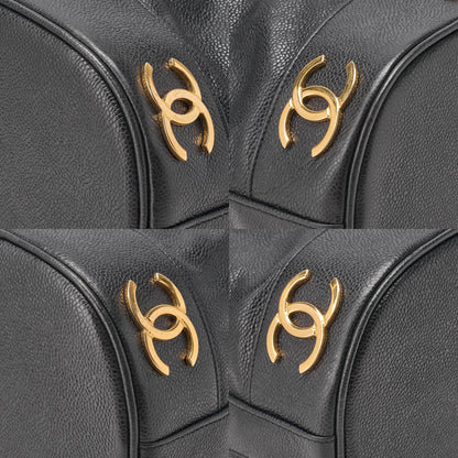 CHANEL Chain Shoulder Bag Caviar Ski Triple Coco Drawstring Ball Charm Black Gold-Tone Hardware, Pre-Owned