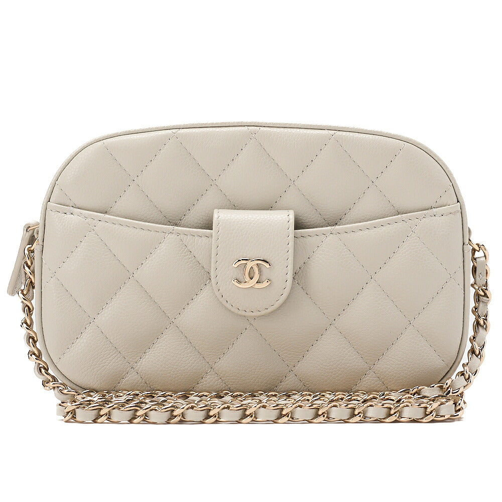 CHANEL Caviar Skin Matelasse Bicolore Chain Wallet Gray Gold-Tone Hardware, Pre-Owned