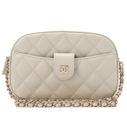 CHANEL Caviar Skin Matelasse Bicolore Chain Wallet Gray Gold-Tone Hardware, Pre-Owned