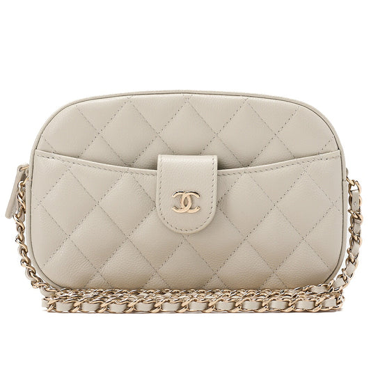 CHANEL Caviar Skin Matelasse Bicolore Chain Wallet Gray Gold-Tone Hardware, Pre-Owned