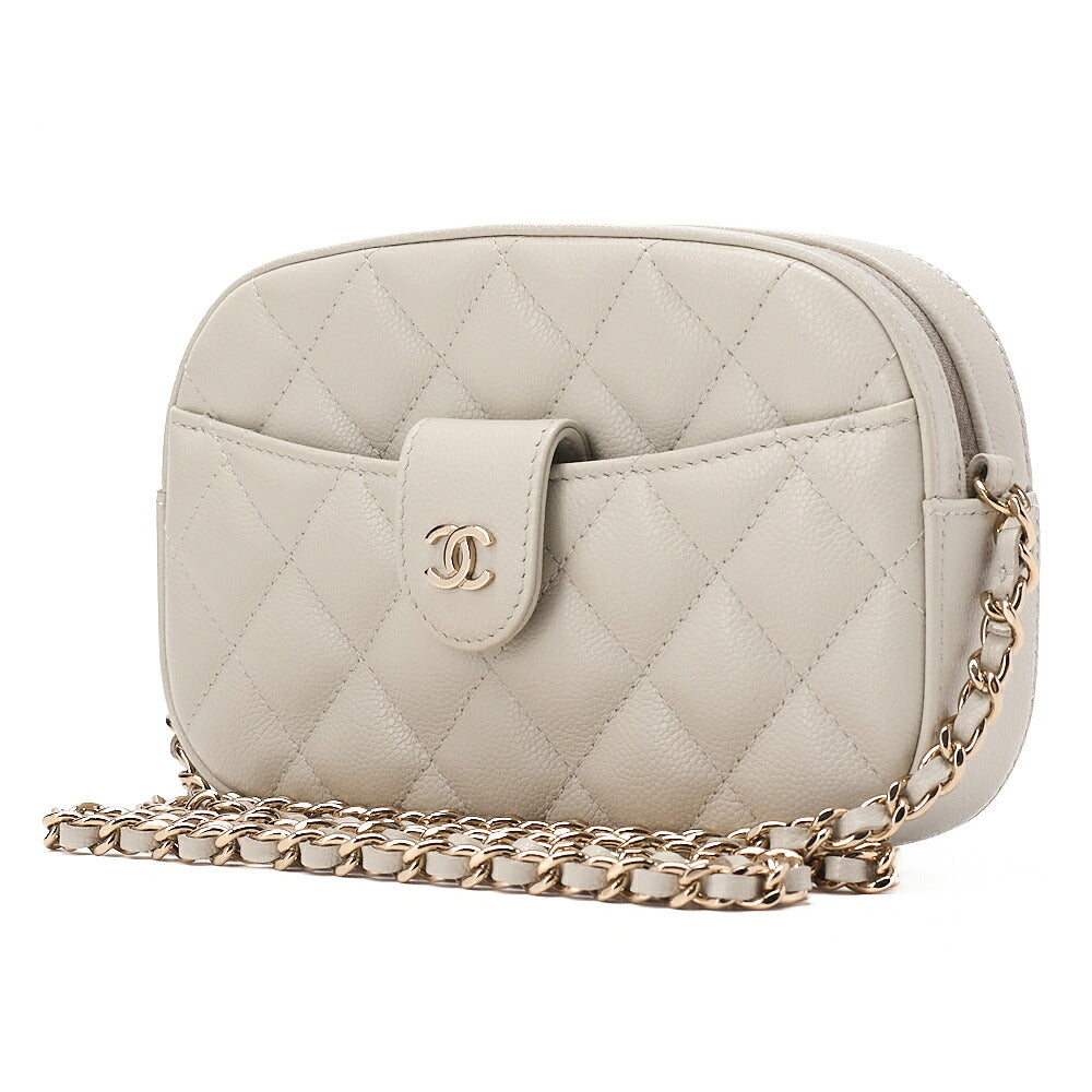 CHANEL Caviar Skin Matelasse Bicolore Chain Wallet Gray Gold-Tone Hardware, Pre-Owned