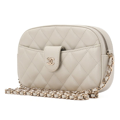 CHANEL Caviar Skin Matelasse Bicolore Chain Wallet Gray Gold-Tone Hardware, Pre-Owned