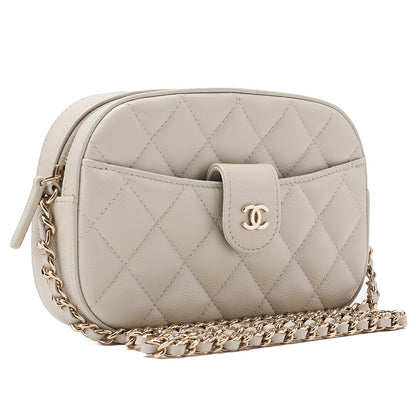 CHANEL Caviar Skin Matelasse Bicolore Chain Wallet Gray Gold-Tone Hardware, Pre-Owned