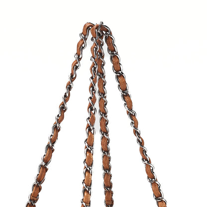 CHANEL Calfskin Wild Stitch Big Coco Double Chain Shoulder Brown Silver-Tone Hardware, Pre-Owned