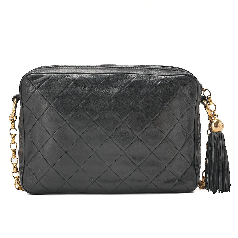 CHANEL Lambskin Coco Mark with Fringe Visual Chain Shoulder Black Gold-Tone Hardware, Pre-Owned