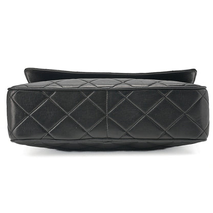 CHANEL Lambskin Matelasse Coco Mark with Fringe O Black One-Shoulder Black Gold-Tone Hardware, Pre-Owned
