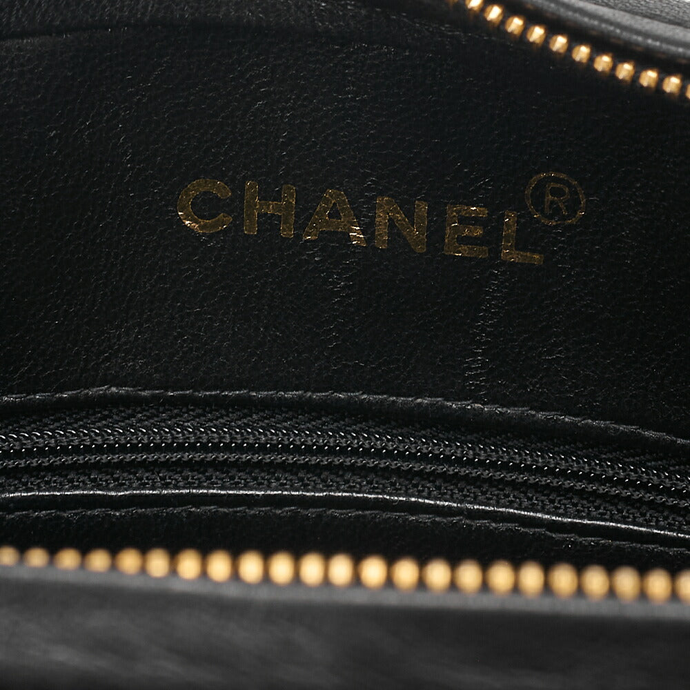 CHANEL Lambskin Matelasse Coco Mark with Fringe O Black One-Shoulder Black Gold-Tone Hardware, Pre-Owned