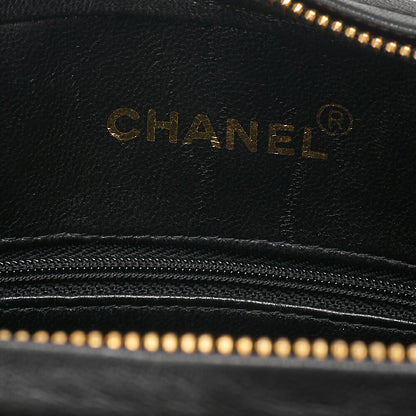 CHANEL Lambskin Matelasse Coco Mark with Fringe O Black One-Shoulder Black Gold-Tone Hardware, Pre-Owned
