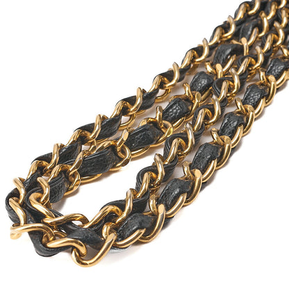 CHANEL Caviar Skin Deka Matelasse Single Flap Chain Shoulder Black Gold-Tone Hardware, Pre-Owned