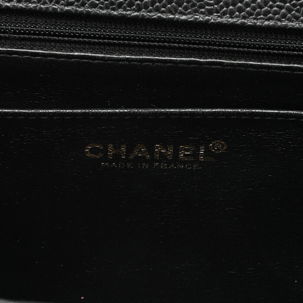 CHANEL Caviar Skin Deka Matelasse Single Flap Chain Shoulder Black Gold-Tone Hardware, Pre-Owned