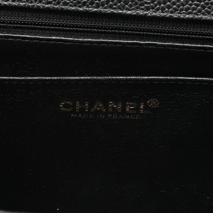 CHANEL Caviar Skin Deka Matelasse Single Flap Chain Shoulder Black Gold-Tone Hardware, Pre-Owned