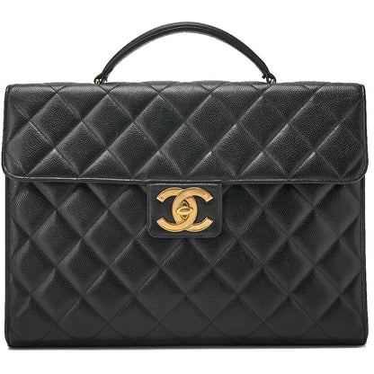 CHANEL Caviar Skin Matelasse Dekacoco Business Bag Black Gold-Tone Hardware, Pre-Owned