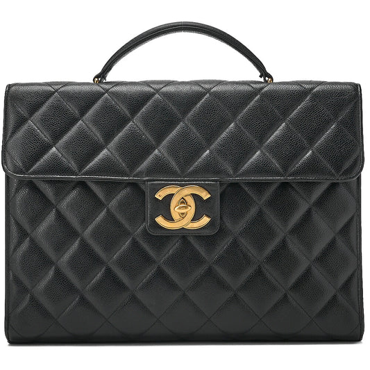 CHANEL Caviar Skin Matelasse Dekacoco Business Bag Black Gold-Tone Hardware, Pre-Owned