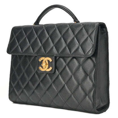 CHANEL Caviar Skin Matelasse Dekacoco Business Bag Black Gold-Tone Hardware, Pre-Owned