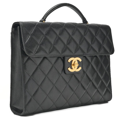 CHANEL Caviar Skin Matelasse Dekacoco Business Bag Black Gold-Tone Hardware, Pre-Owned