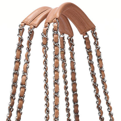 CHANEL Caviar Skin Deka Coco Mark Double Chain Shoulder Beige Orange Silver-Tone Hardware, Pre-Owned