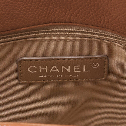 CHANEL Caviar Skin Deka Coco Mark Double Chain Shoulder Beige Orange Silver-Tone Hardware, Pre-Owned