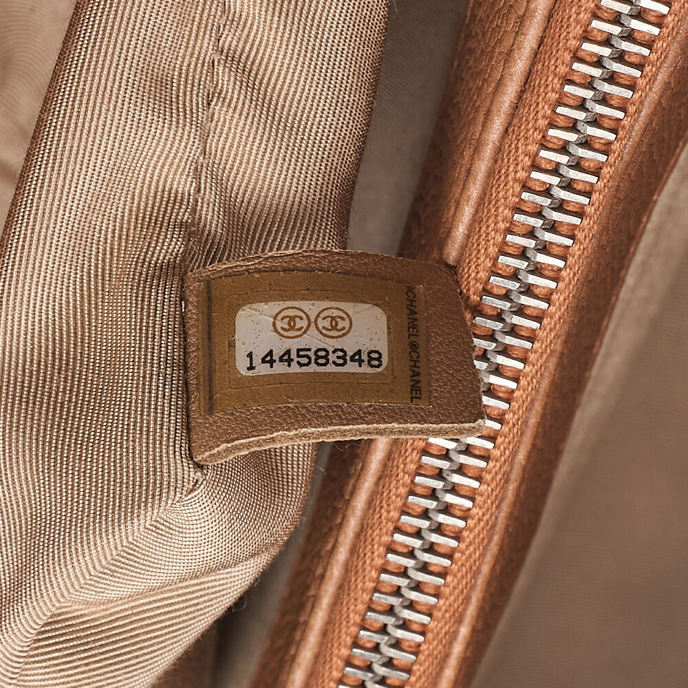 CHANEL Caviar Skin Deka Coco Mark Double Chain Shoulder Beige Orange Silver-Tone Hardware, Pre-Owned