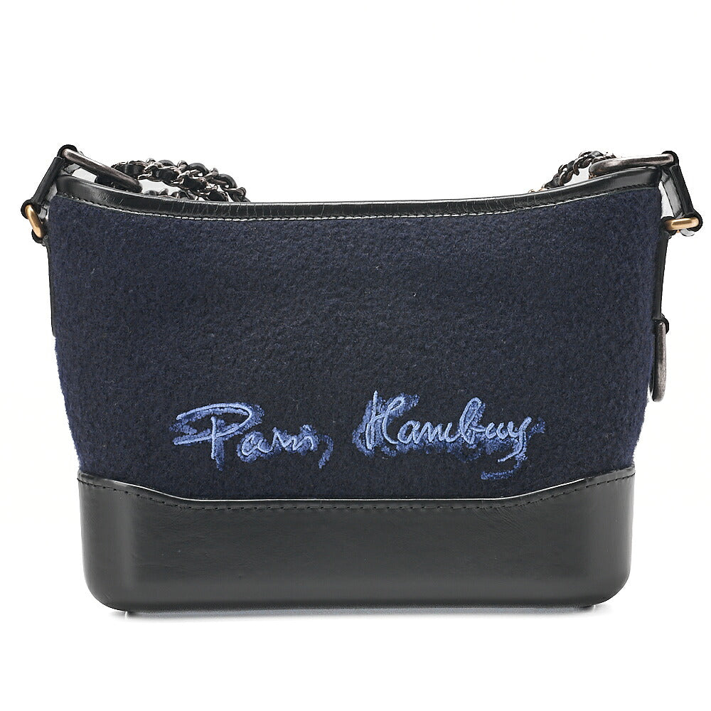 CHANEL Wool x Vintage Calf Gabriel de Chanel Chain Shoulder Navy x Black Gold x Silver-Tone Hardware, Pre-Owned