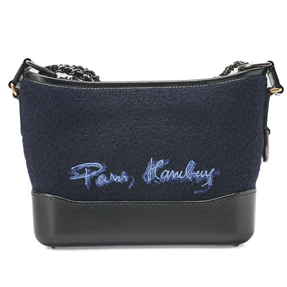 CHANEL Wool x Vintage Calf Gabriel de Chanel Chain Shoulder Navy x Black Gold x Silver-Tone Hardware, Pre-Owned